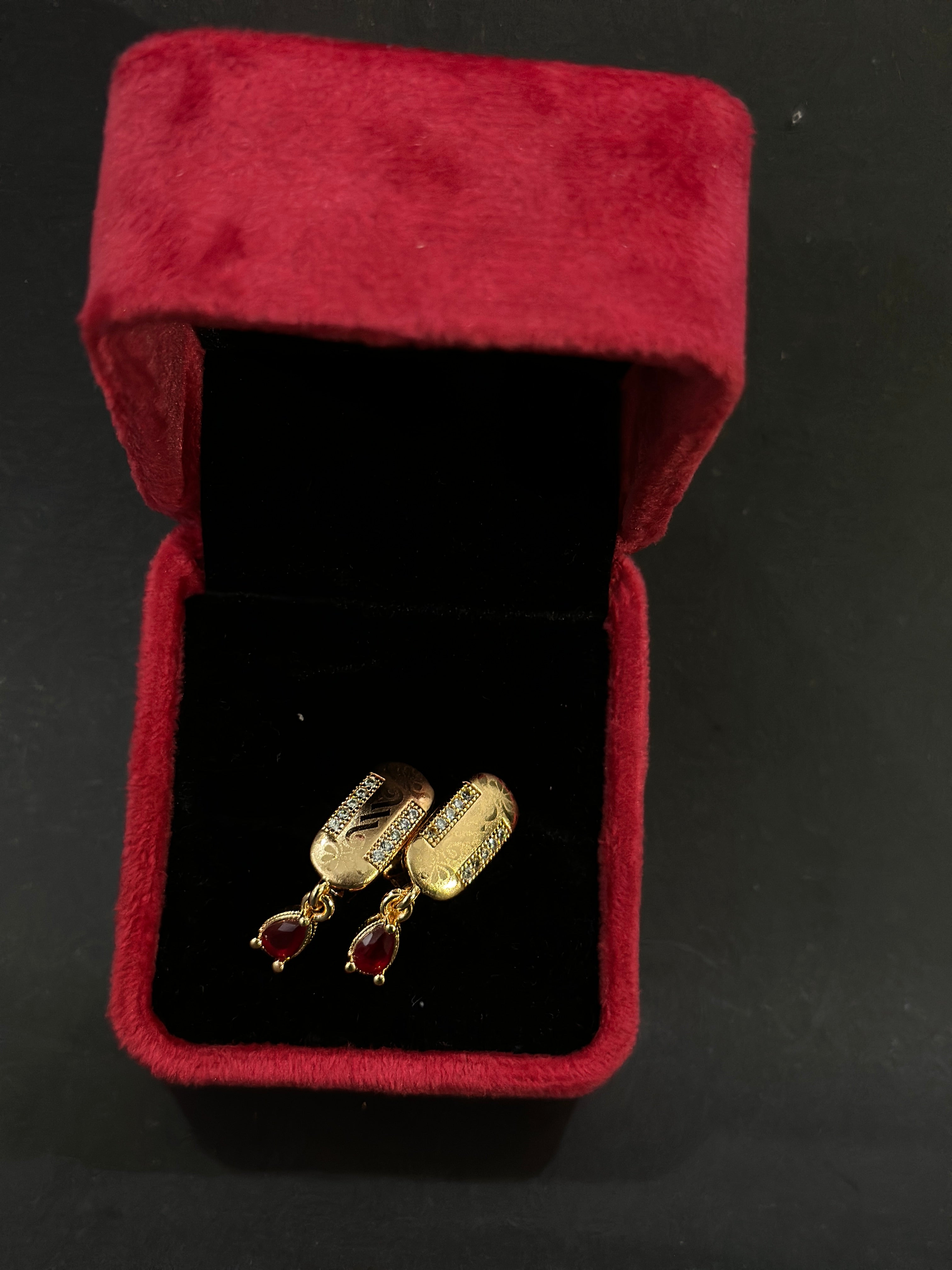 Crimson Drop Gold Elegance Earrings