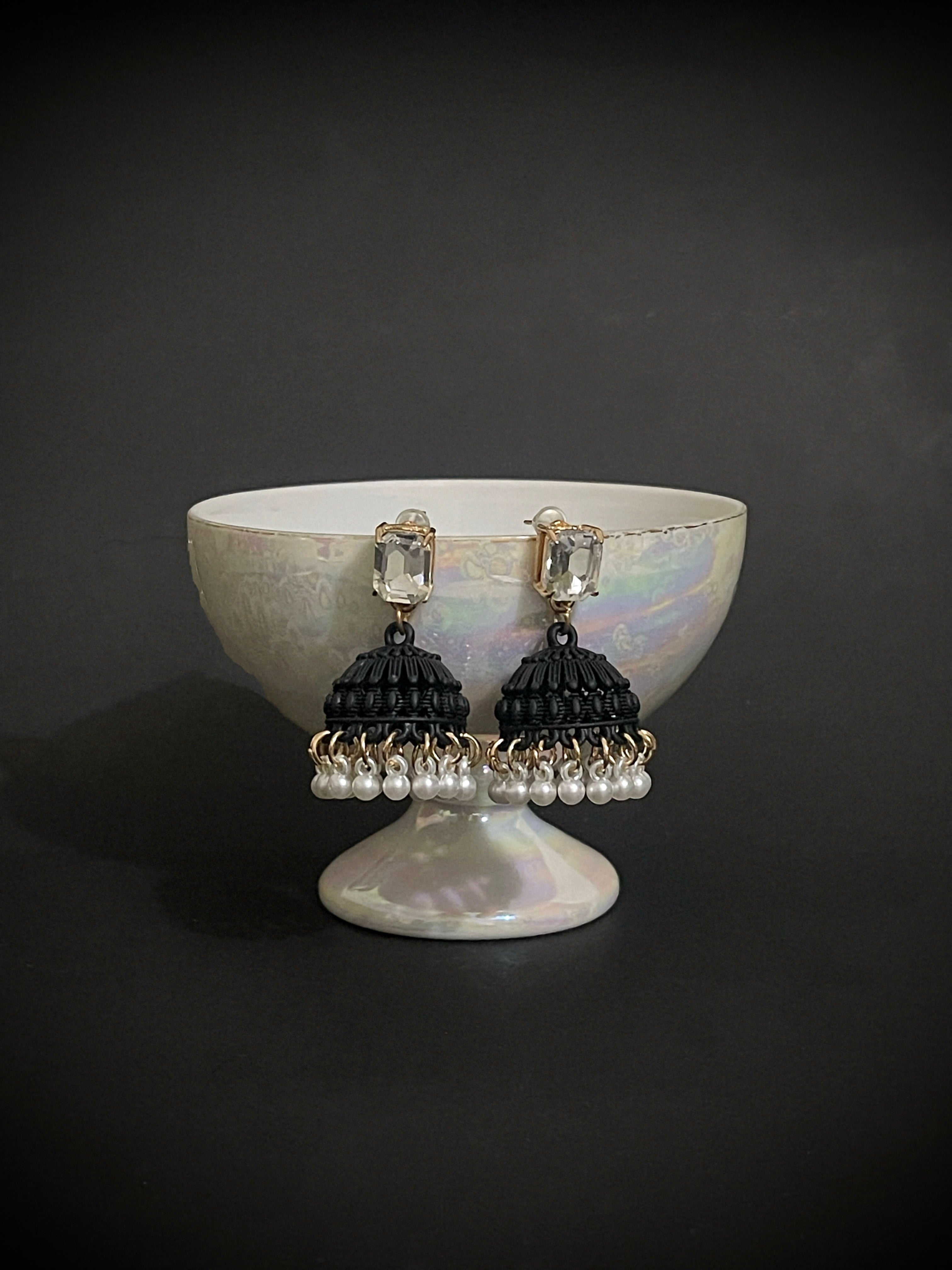 Classic Stone-Studded Jhumka Earrings