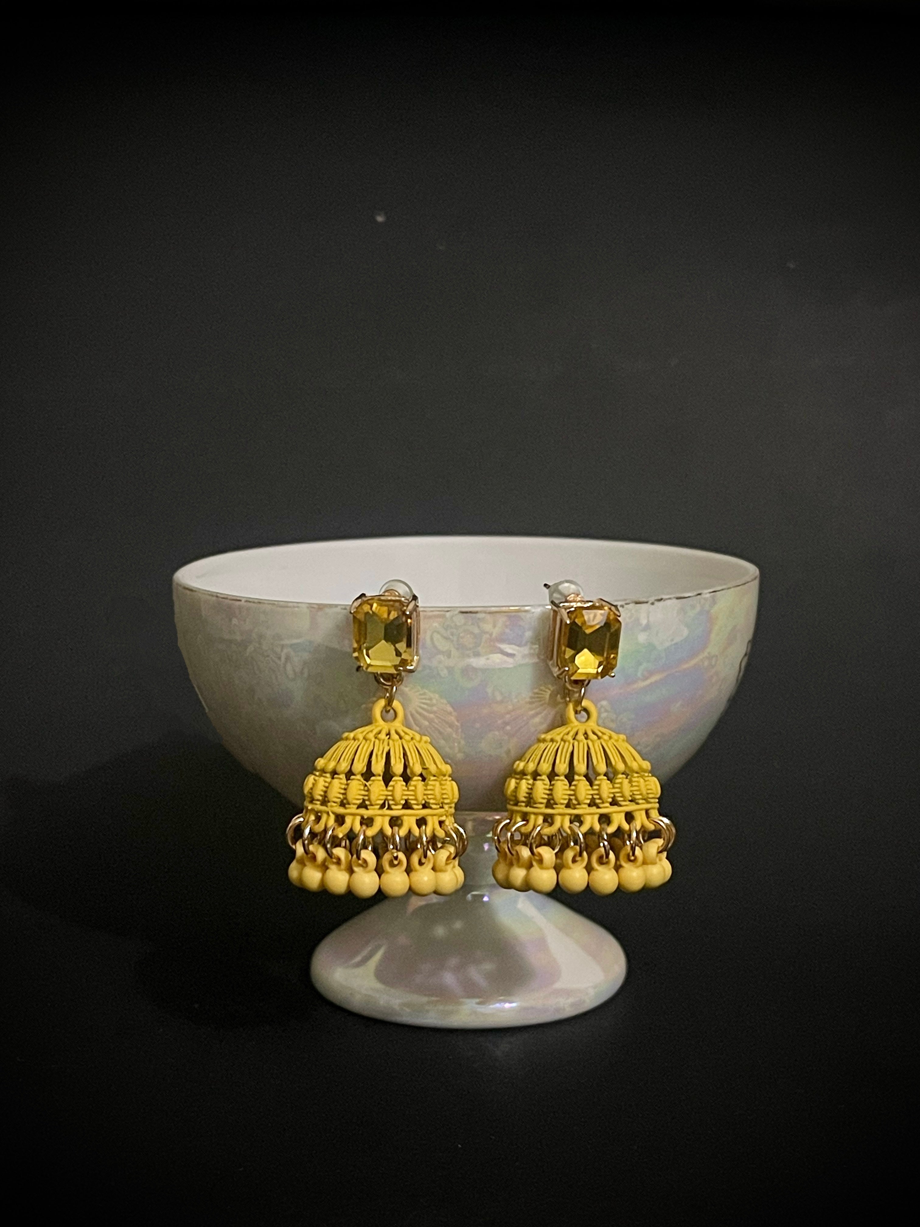 Classic Stone-Studded Jhumka Earrings
