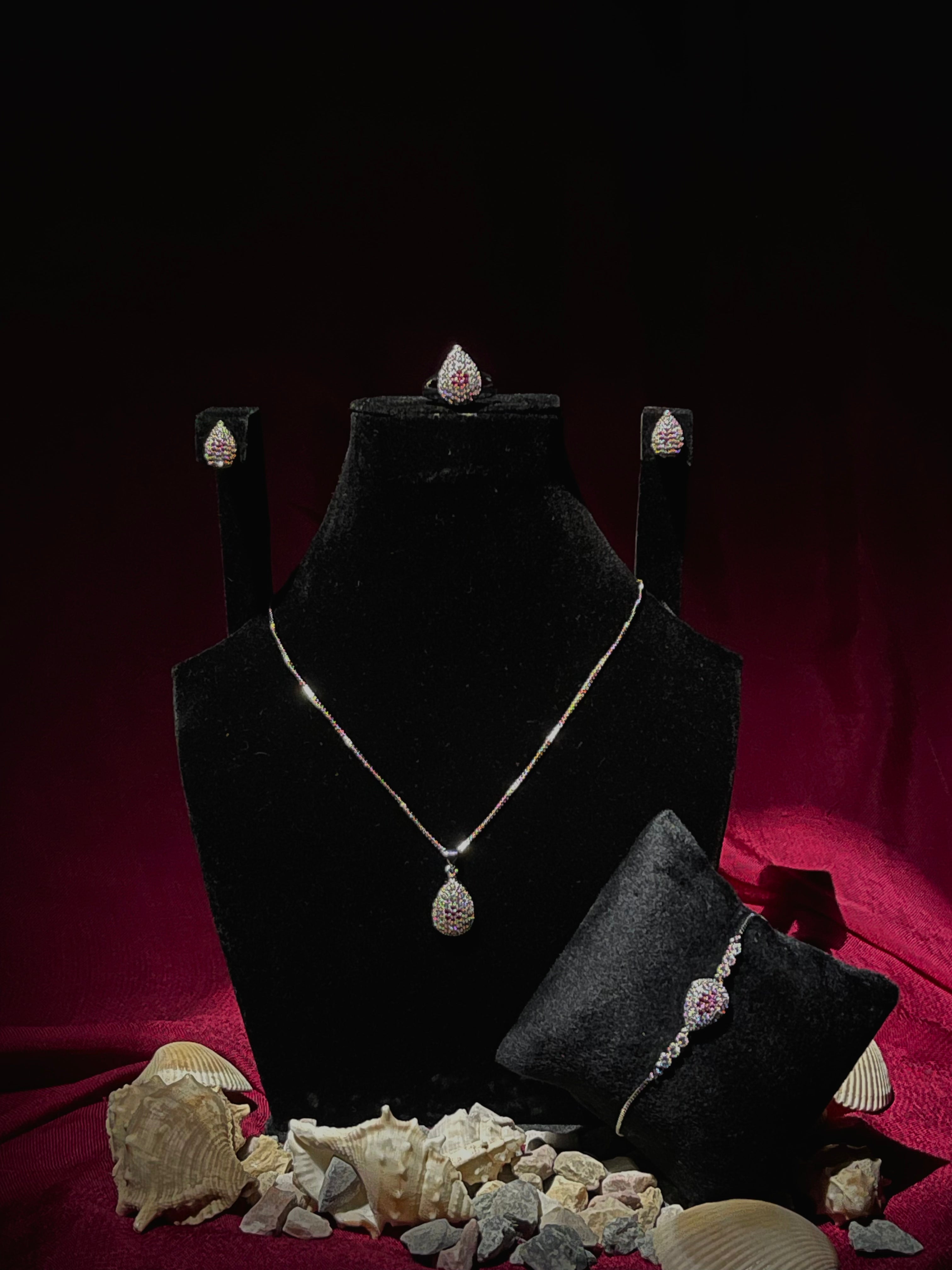 Silver  Teardrop Sparkle Jewelry Set