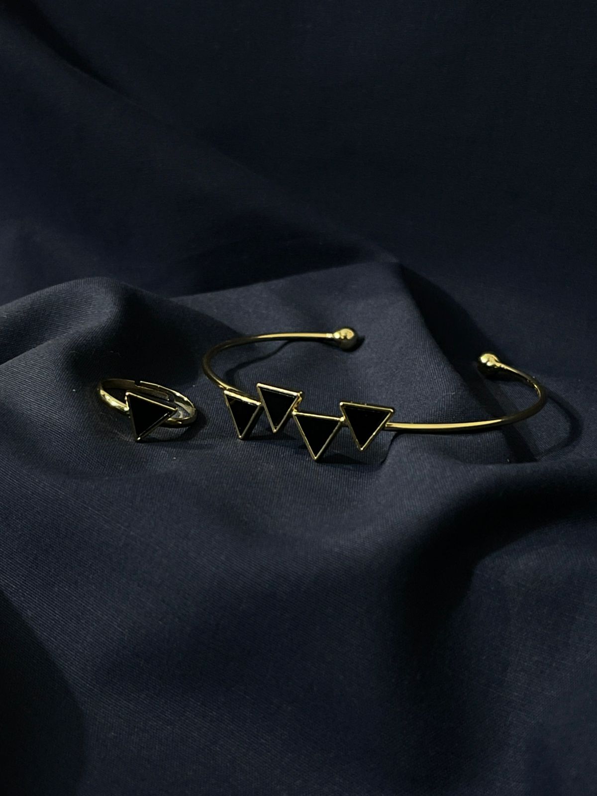 Twin Tone Triangle Bracelet & Ring Set